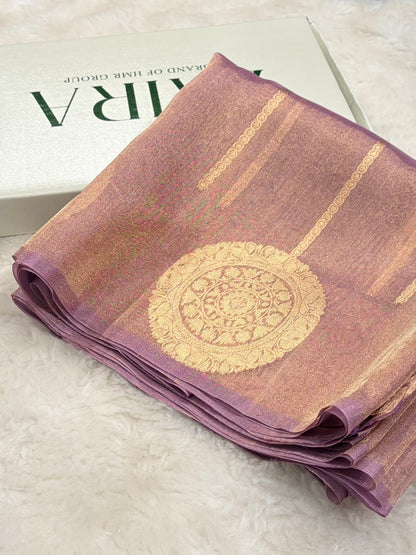 Pinkish Lavender Bananasi Floral Shades Pure Tissue Silk Saree PT-20