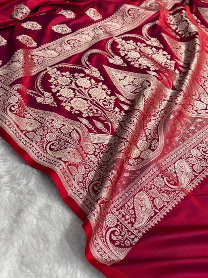 Banarasi Purplish Red Shades Banarasi Boota Pattern Floral Mashru Silk Saree MSM-104
