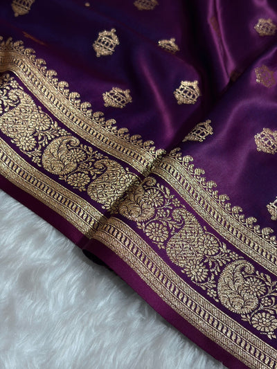 Banarasi Satin Katan Saree Booti Pattern in Wine Shades SK137