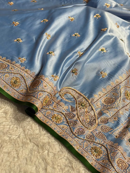 Sky Blue Shades Booti Katan Silk Saree with Stone & Zardozi Work BSK09