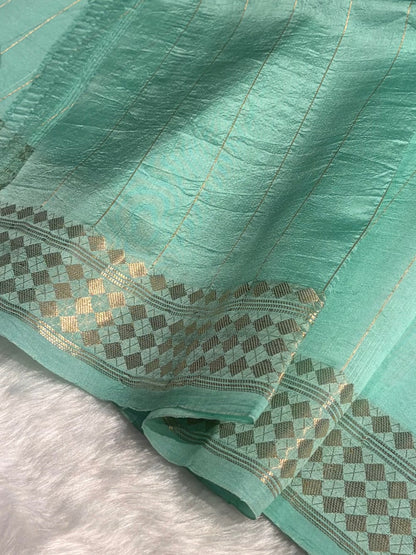 Shadow Green Shades Handwoven Pure Raw Mango Silk RM-48