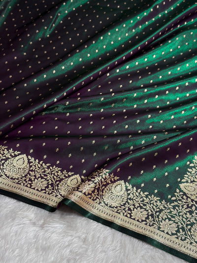 Satin Silk Saree Floral Boota in Greenish Wine Shades SS28