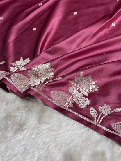 Mouve Floral Border Booti Mashru Silk Saree MS11