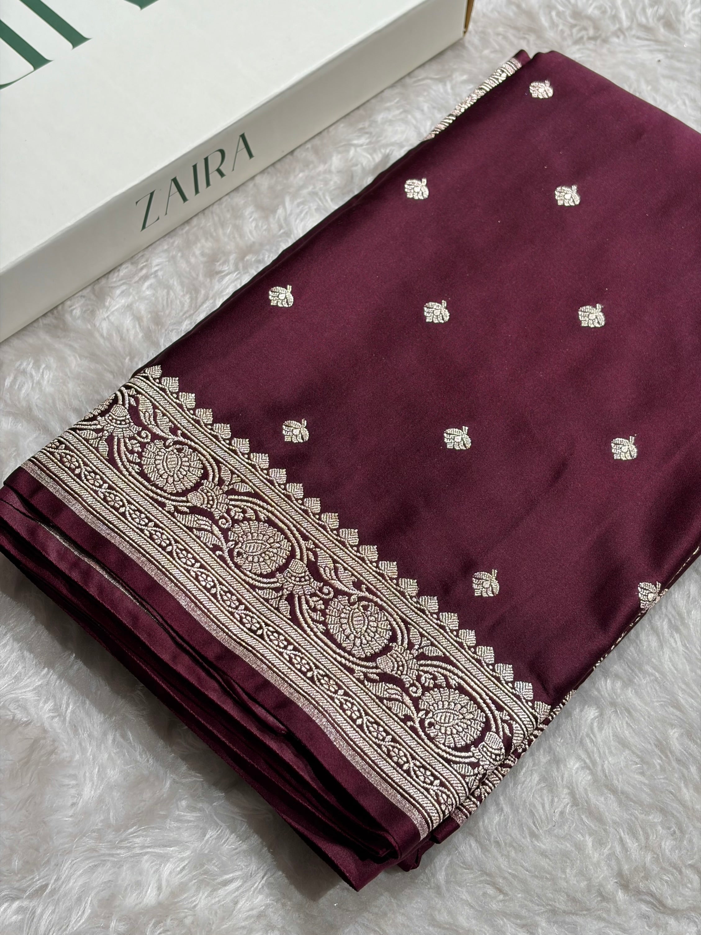 Banarasi Dark Garnet Booti Mashru Silk Saree MS10