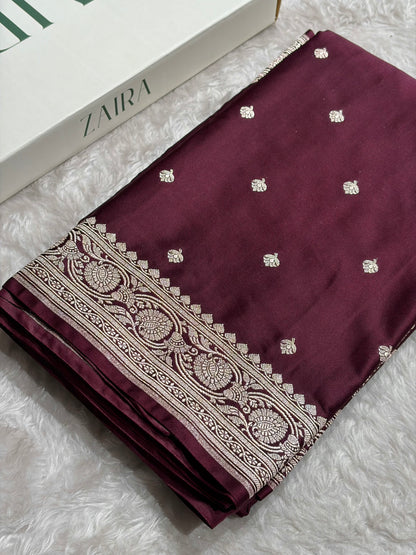 Banarasi Dark Garnet Booti Mashru Silk Saree MS10