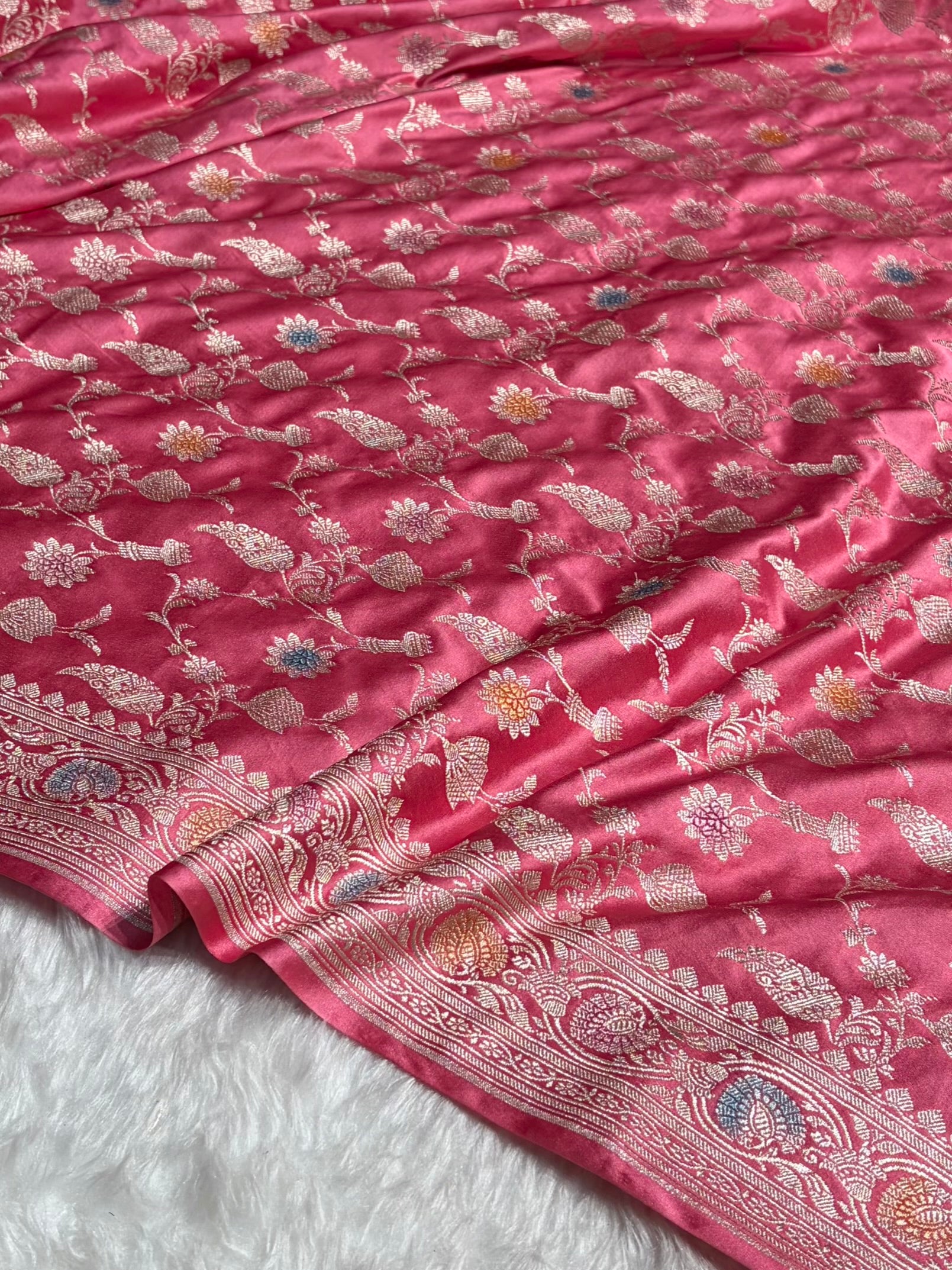 Baby Pink Shades In Banarasi Minakari Jaal Mashru Silk Saree MS42