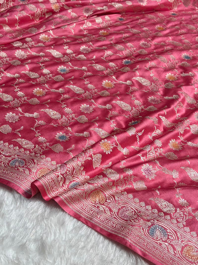 Baby Pink Shades In Banarasi Minakari Jaal Mashru Silk Saree MCS42