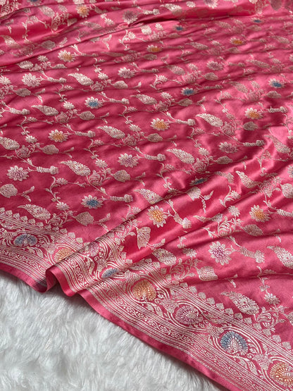Baby Pink Shades In Banarasi Minakari Jaal Mashru Silk Saree MS42