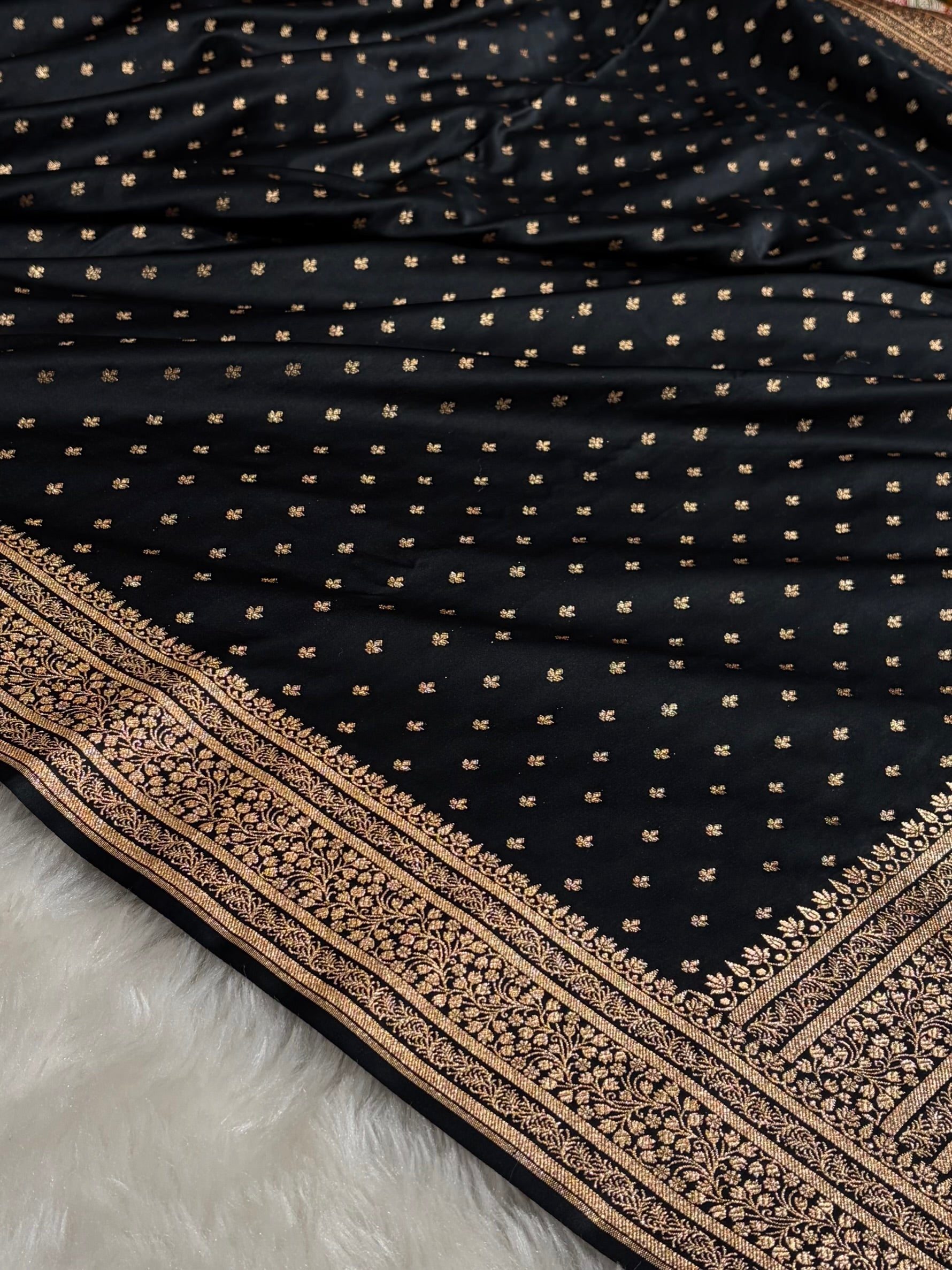 Banarasi Satin Katan Saree in Black Shades SK88