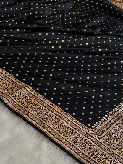Banarasi Satin Katan Saree in Black Shades SK88