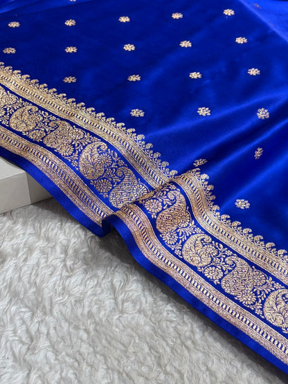 Banarasi Satin Katan Saree With Boota Pattern in Royal Blue Shades SK127