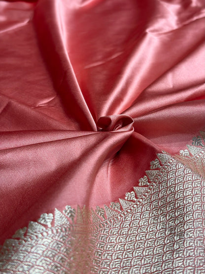 Peach Floral Border Booti Mashru Silk Saree MS54