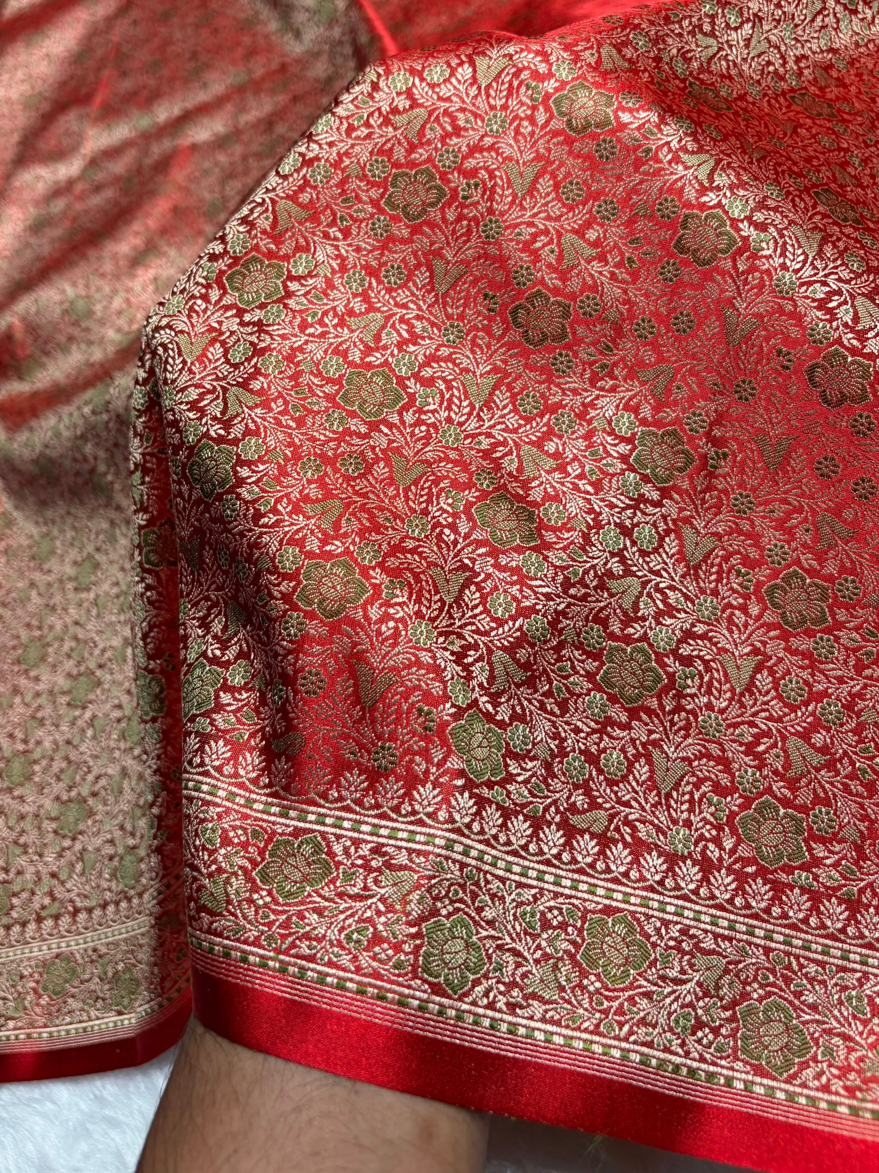 Red Jamawar Tanchoi Katan Silk Saree SKTM-14