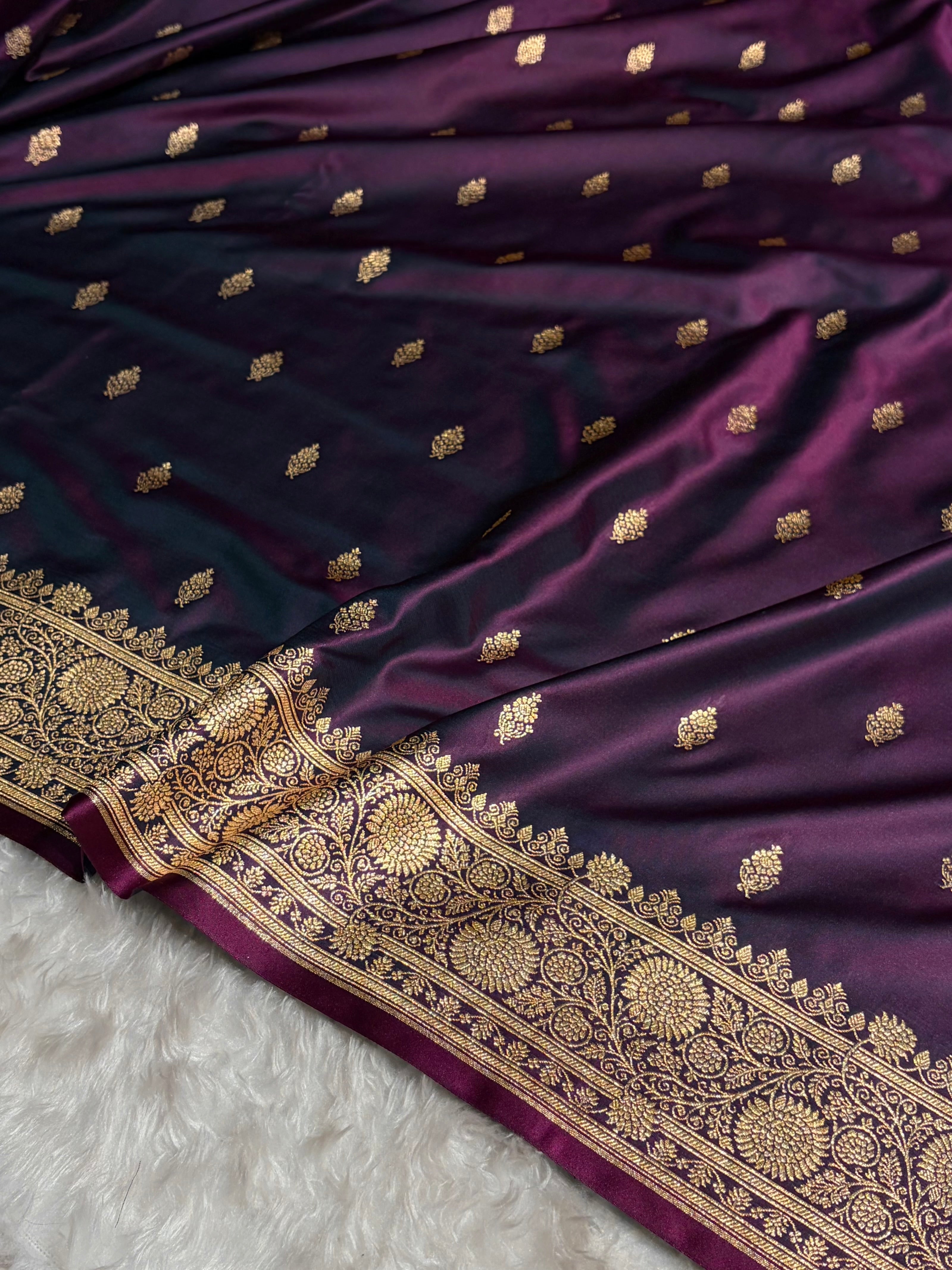 Banarasi Satin Katan Saree in Cross Wine Shades SK82