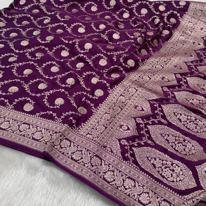 Purple Mashru Silk Banarasi Saree With Jaal Pattern