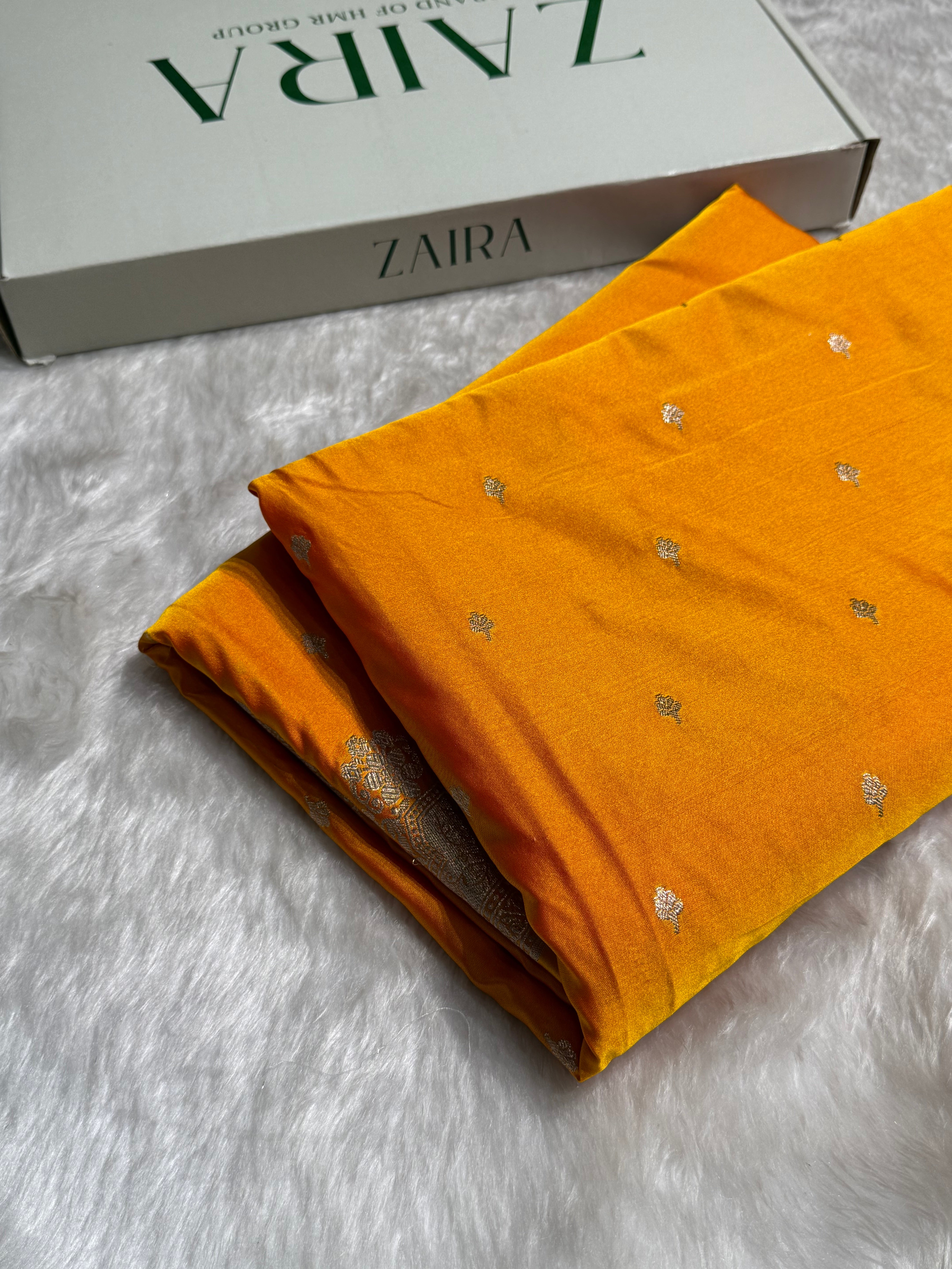 Mustard Shades Motif Booti Mashru Silk Saree