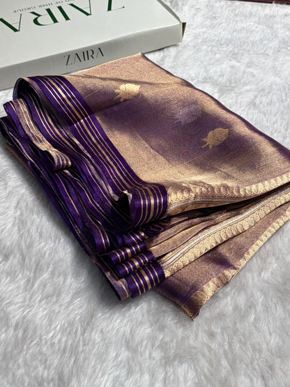 Purple Bananasi Floral Shades Pure Tissue Silk Saree PT-35
