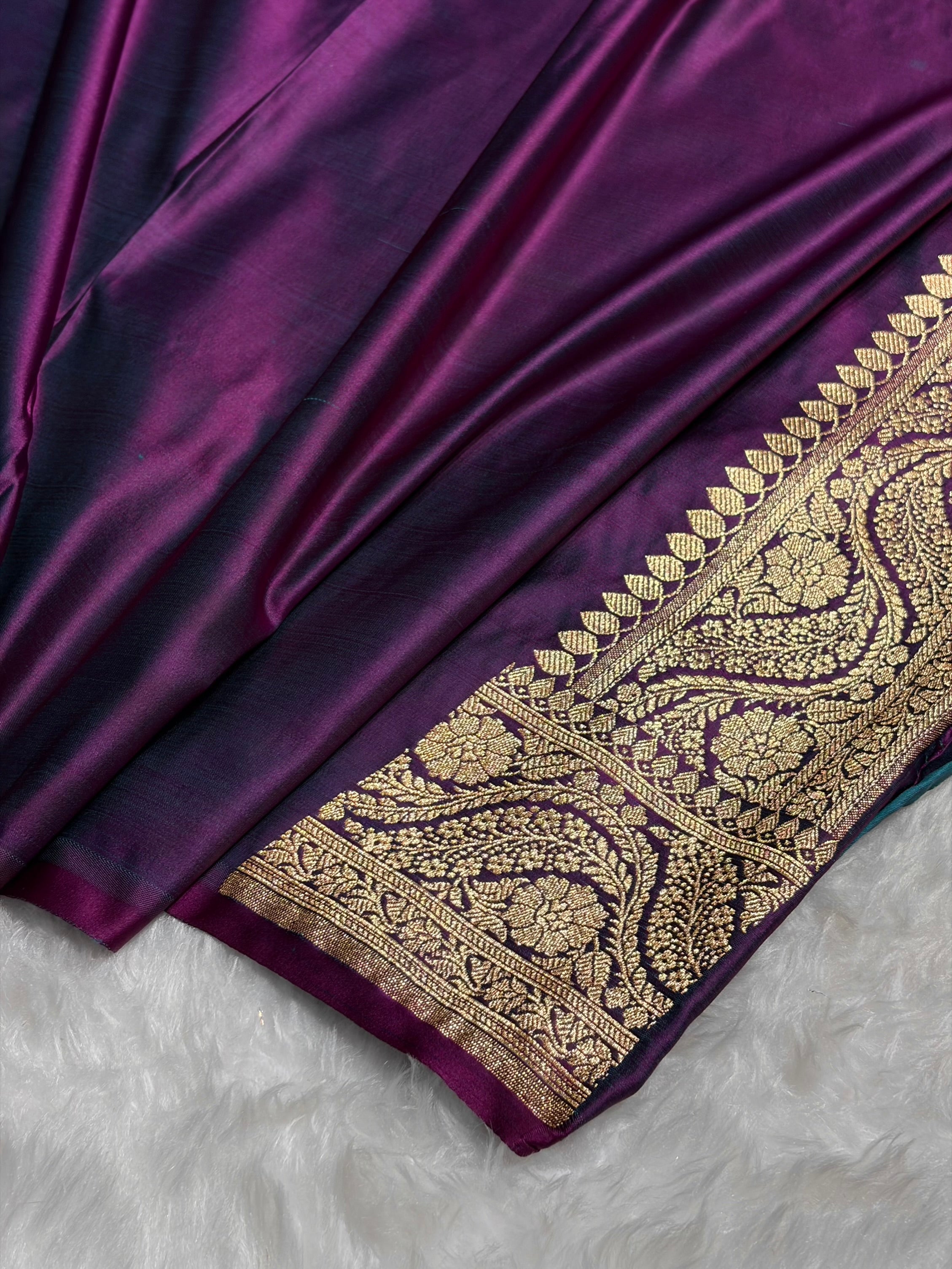 Wine Floral Unique Boota Pattern Satin Katan Silk Saree SK73