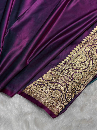 Wine Floral Unique Boota Pattern Satin Katan Silk Saree SK73