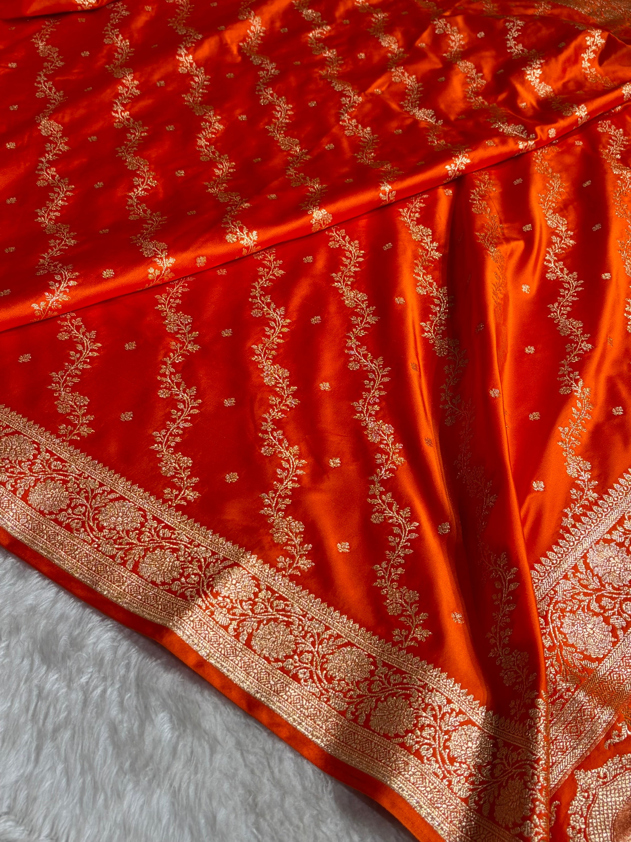 Banarasi Satin Katan Saree With Boota in Fanta Orange Shades SK108