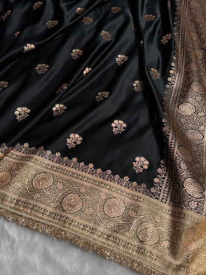 Black - Cream With Gotta Patti Banarasi Boota Katan Silk Saree SKMGP29