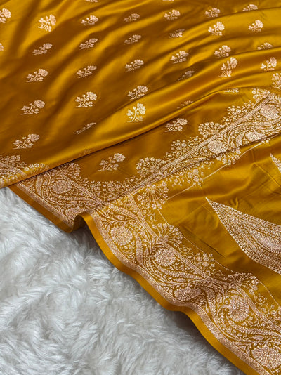 Banarasi Satin Katan Saree Booti PatterIn Mustard Shades SK135