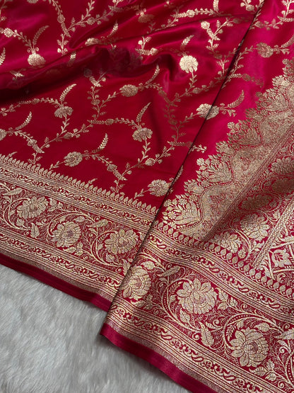 Reddish Pink Shades Banarasi Satin Silk Saree SS34
