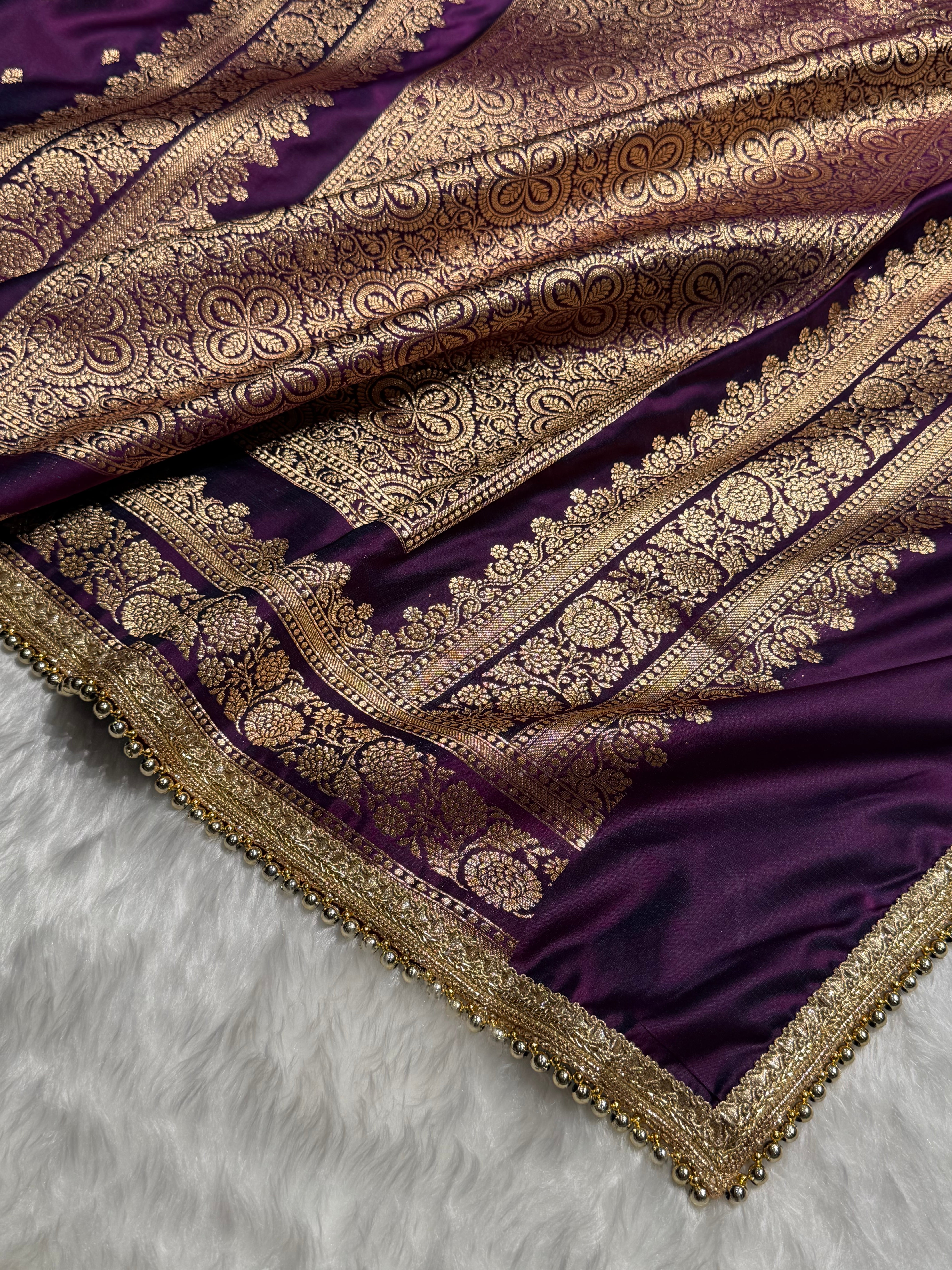 Wine Booti Pattern With Gotta Patti Satin Katan Silk Saree SKGP51