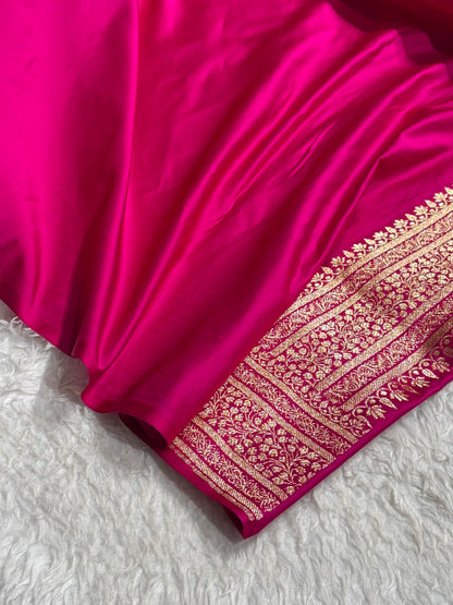 Banarasi Satin Katan Saree With Boota in Rani Shades SK89