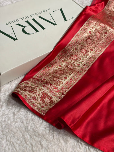 Red Jamawar Tanchoi With Minakari Jaal Katan Silk Saree SKTM-24