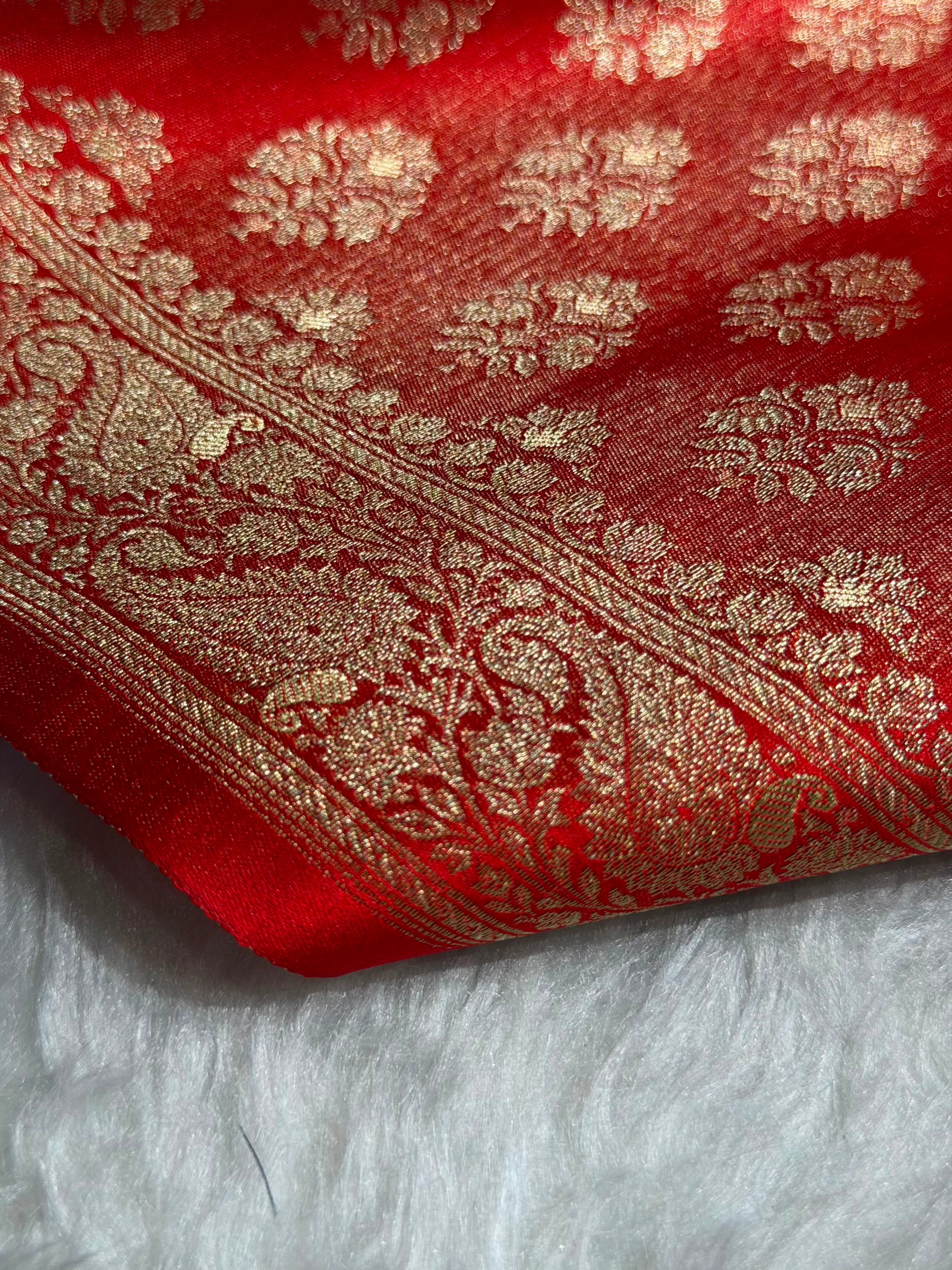Banarasi Cross Red Shades Satin Tissue Silk Saree In Booti motif ST01