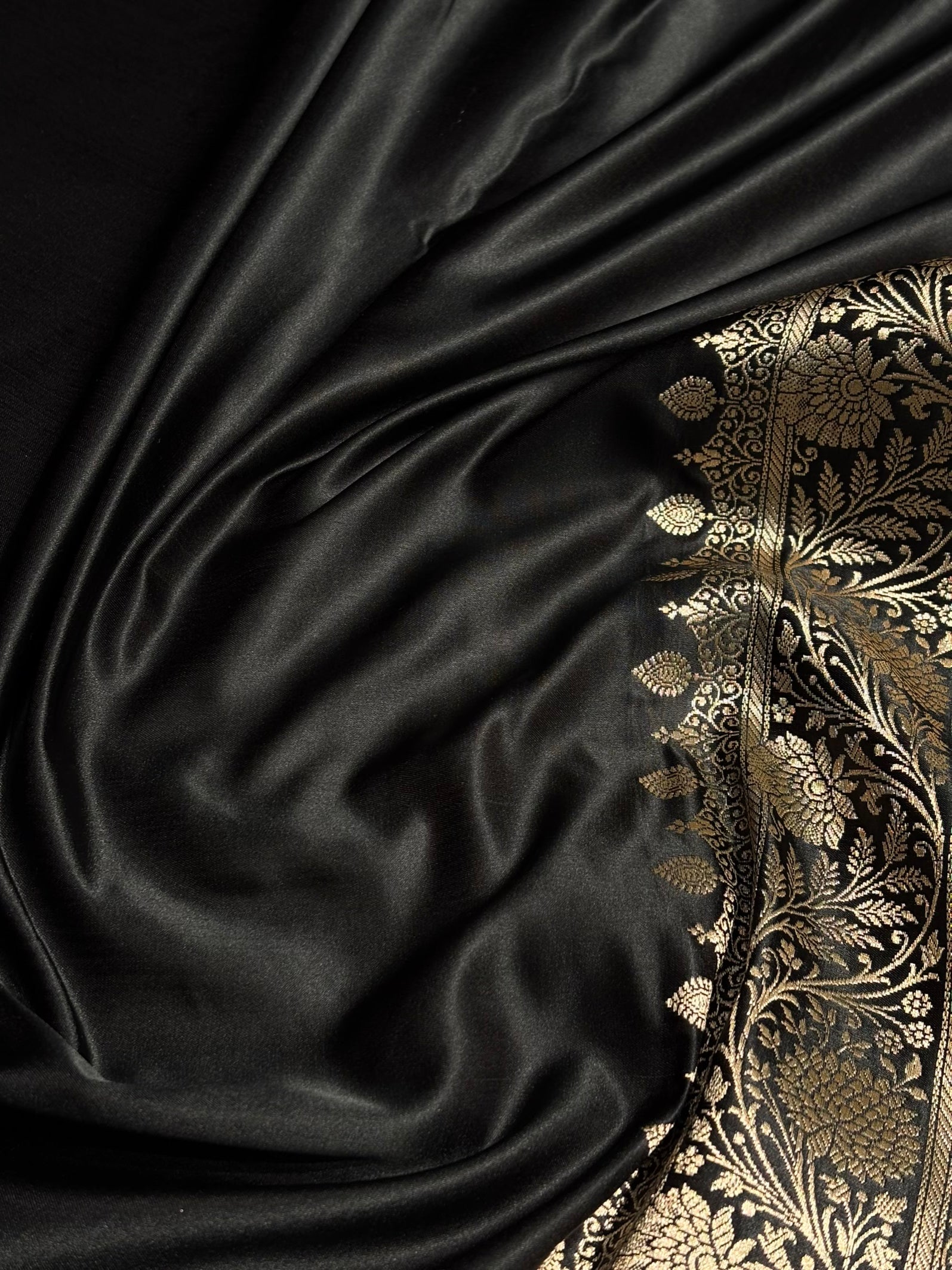 Black Shades Floral Boota Satin Katan Silk saree SK32