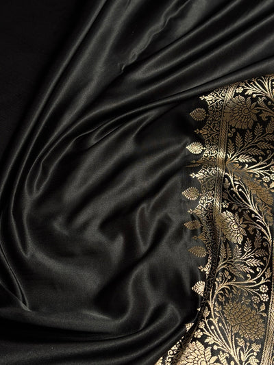 Black Shades Floral Boota Satin Katan Silk saree SK32