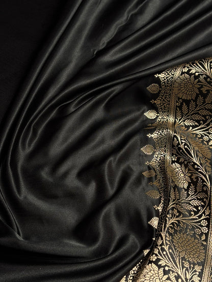 Black Shades Floral Boota Satin Katan Silk saree SK32
