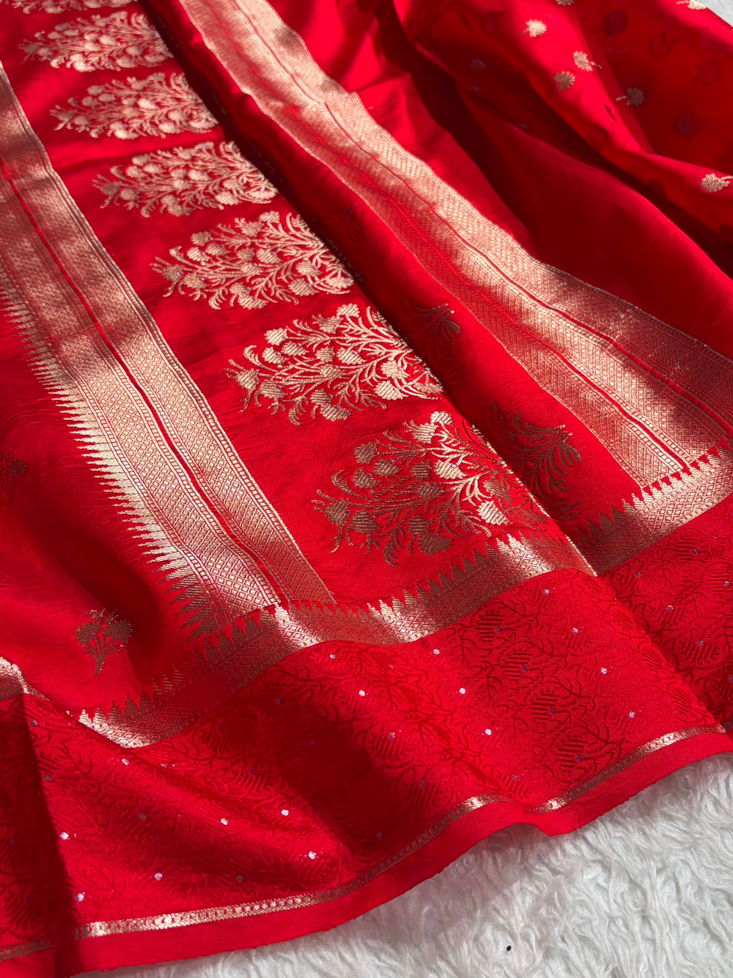 Red Shade Flower Boota Pure Caramel Mango Silk Saree CS-15
