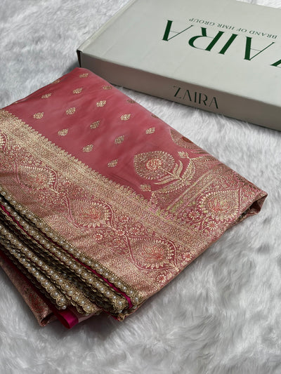 Banarasi Satin Katan Silk Saree In Baby Pink Shades with gotta Patti SKGP10