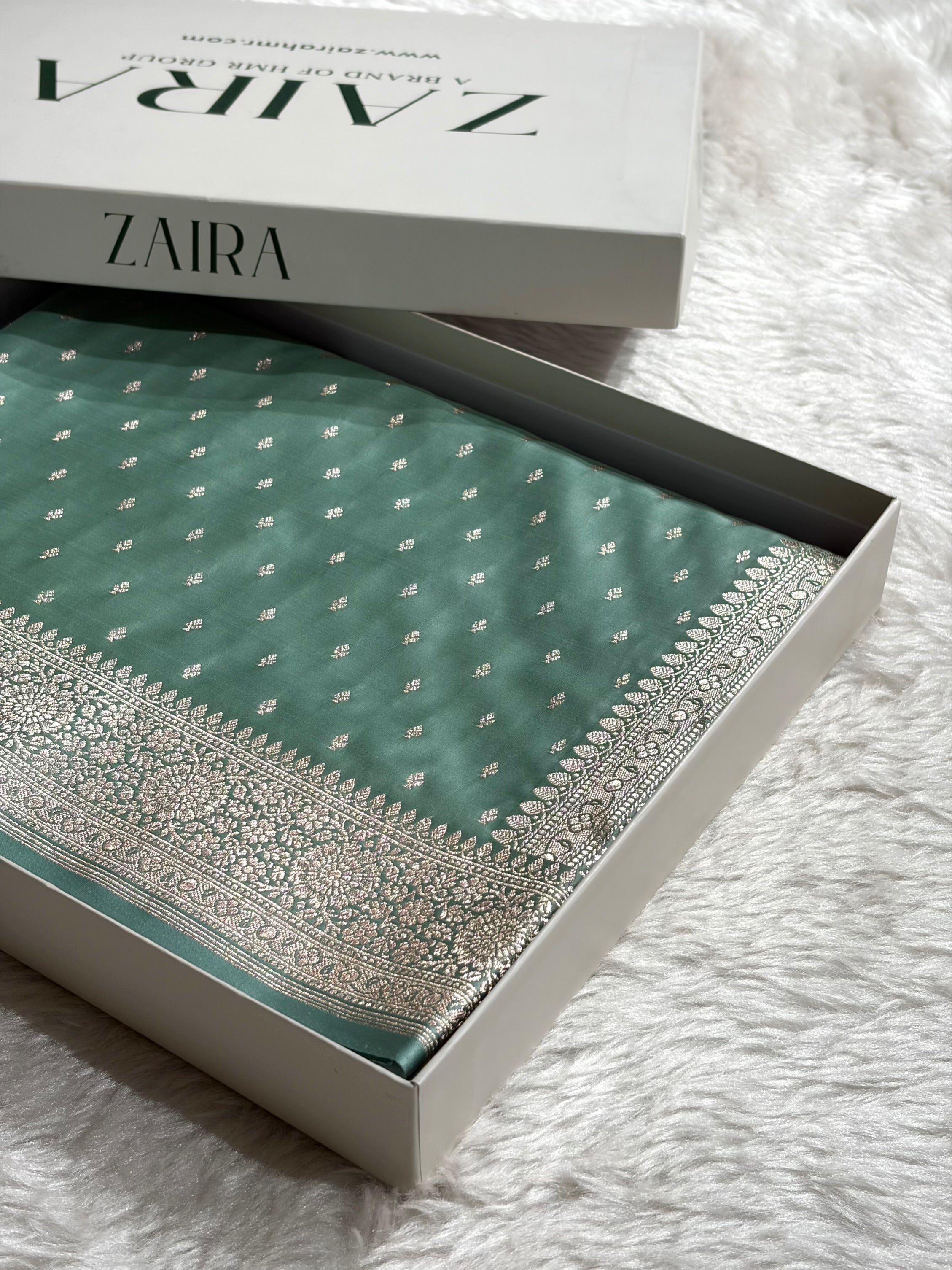 Sea Green Shades Banarasi With Floral Booti Pattern Mashru Silk Saree MSM-133