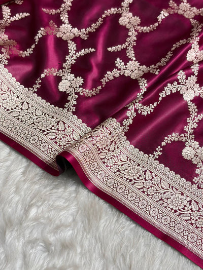 Wine Shades Banarasi With Floral Border Mashru Silk Saree MSM-127