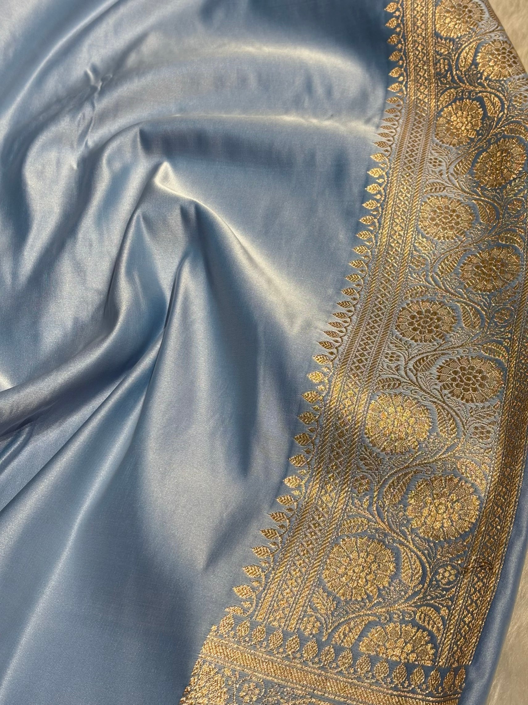 Nile Blue  Cross Satin Katan Silk Saree SK17