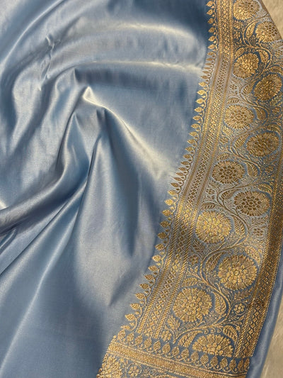 Nile Blue  Cross Satin Katan Silk Saree SK17