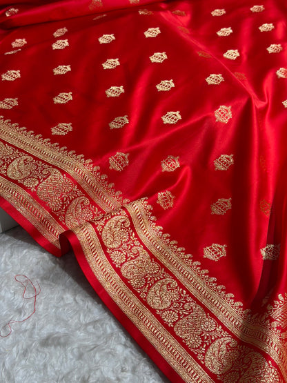 Banarasi Satin Katan Saree Booti Pattern in Red Shades SK137