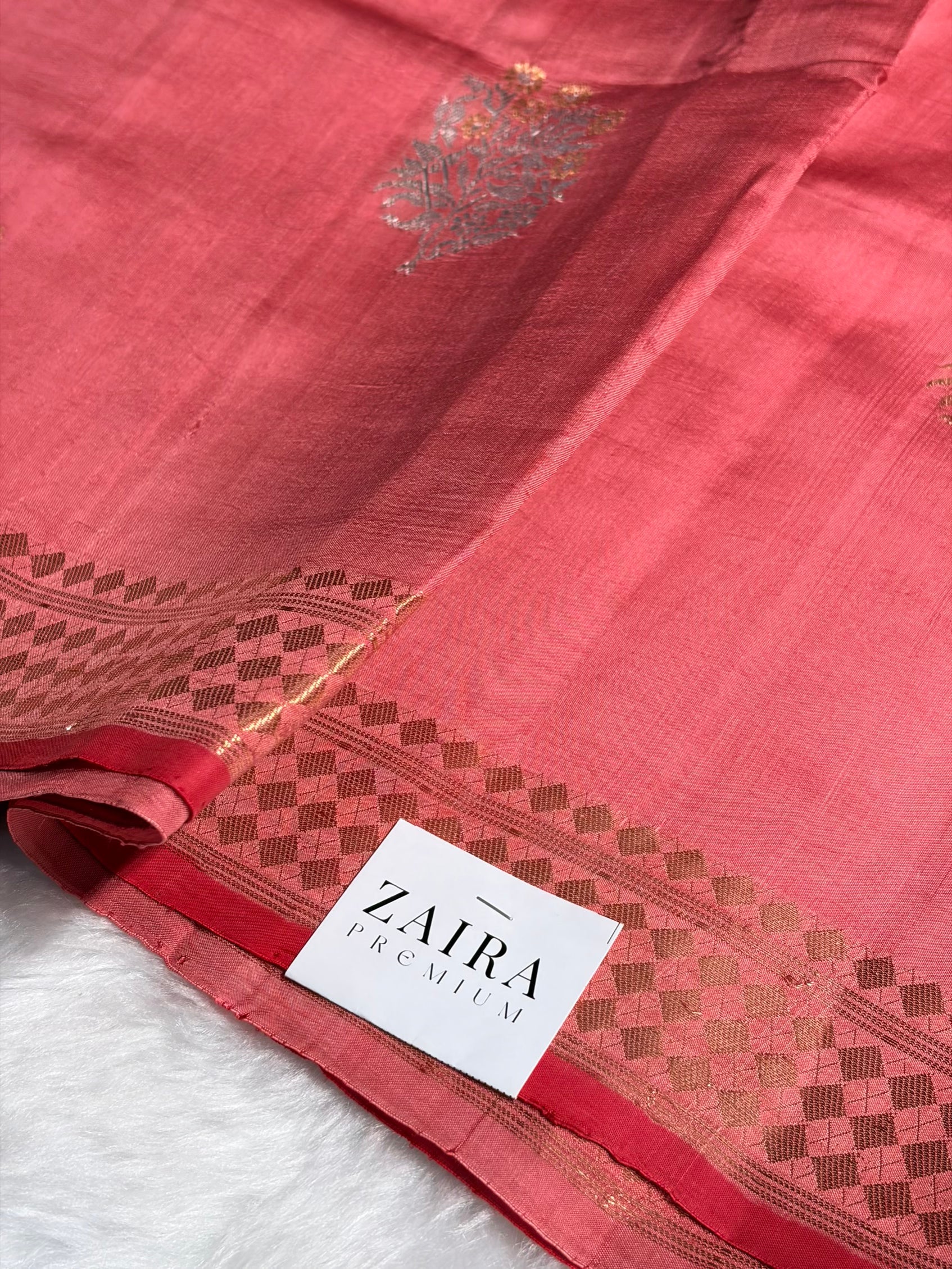 Dusty Peach Shades Meena Boota Handwoven Pure Raw Mango Silk RM-02