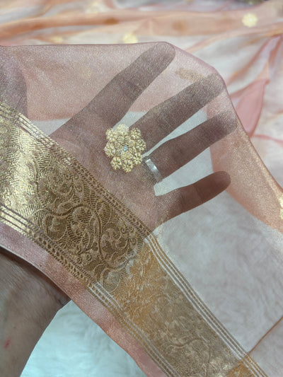 Peach Bananasi Floral Shades Pure Tissue Silk Saree PT-45