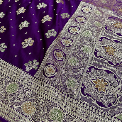 Mashru Katan Meena Silk Saree in Purple Shades.