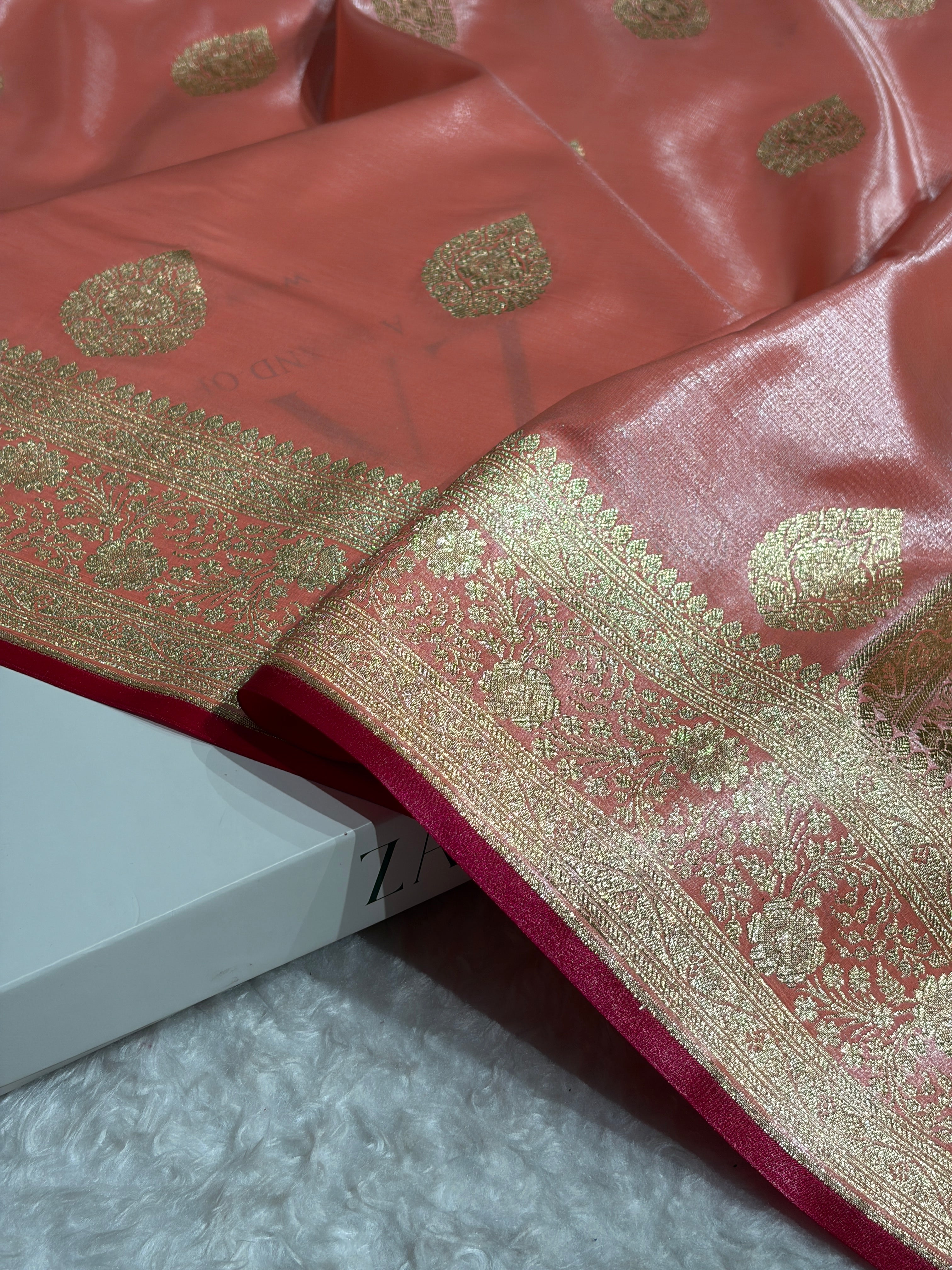 Ultra Light Weight Satin Silk Boota in Peach Shades SS05