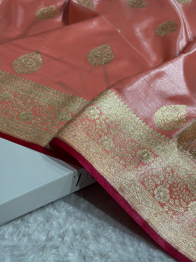 Ultra Light Weight Satin Silk Boota in Peach Shades SS05