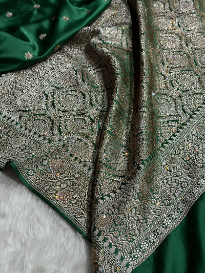 Bottle Green With Swarovski Work Booti Mashru Silk Saree BMCS40