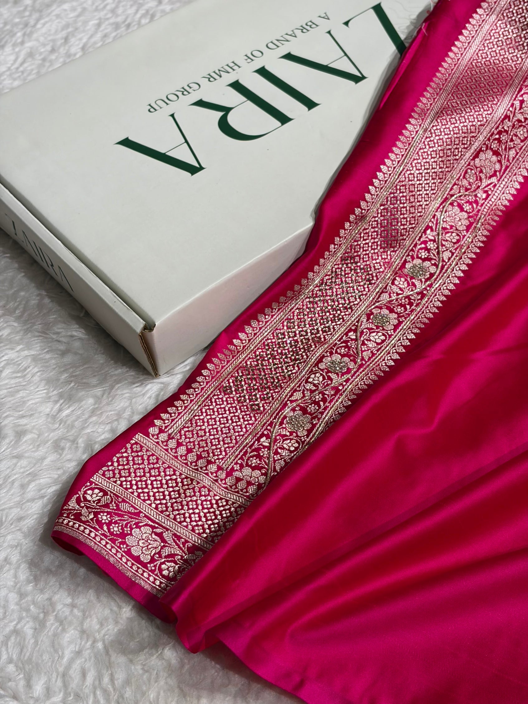 Premium Birdal Banarasi Satin Katan Saree With Swarovski Ari & Zardozi Work Minakari Boota in Rani Shades BSK93