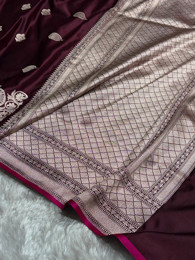 Chocolate Shade With Booti Pattern Mashru Silk Saree