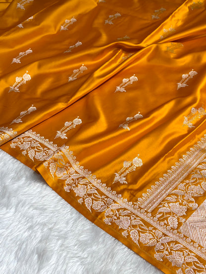 Mustard Boota With Floral Border Mashru Silk Saree MSM-92